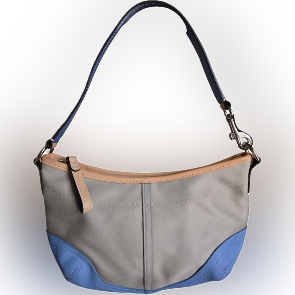 Coach SoHo Vintage Blue and Gray Mini Leather Trim Bag 2005